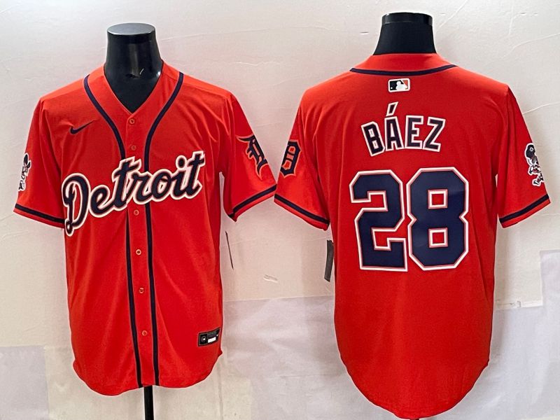 Men 2025 Detroit Tigers 28 Baez Orange Nike MLB Jersey style 01